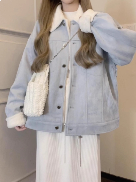 冬季新款加绒保暖棉衣学院风独特超好看外套女两面穿宽松翻领棉服